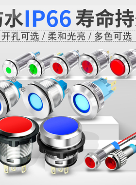 金属指示灯6/8/12/16/19/22mmLED电源信号灯防水带线小型12v24v灯