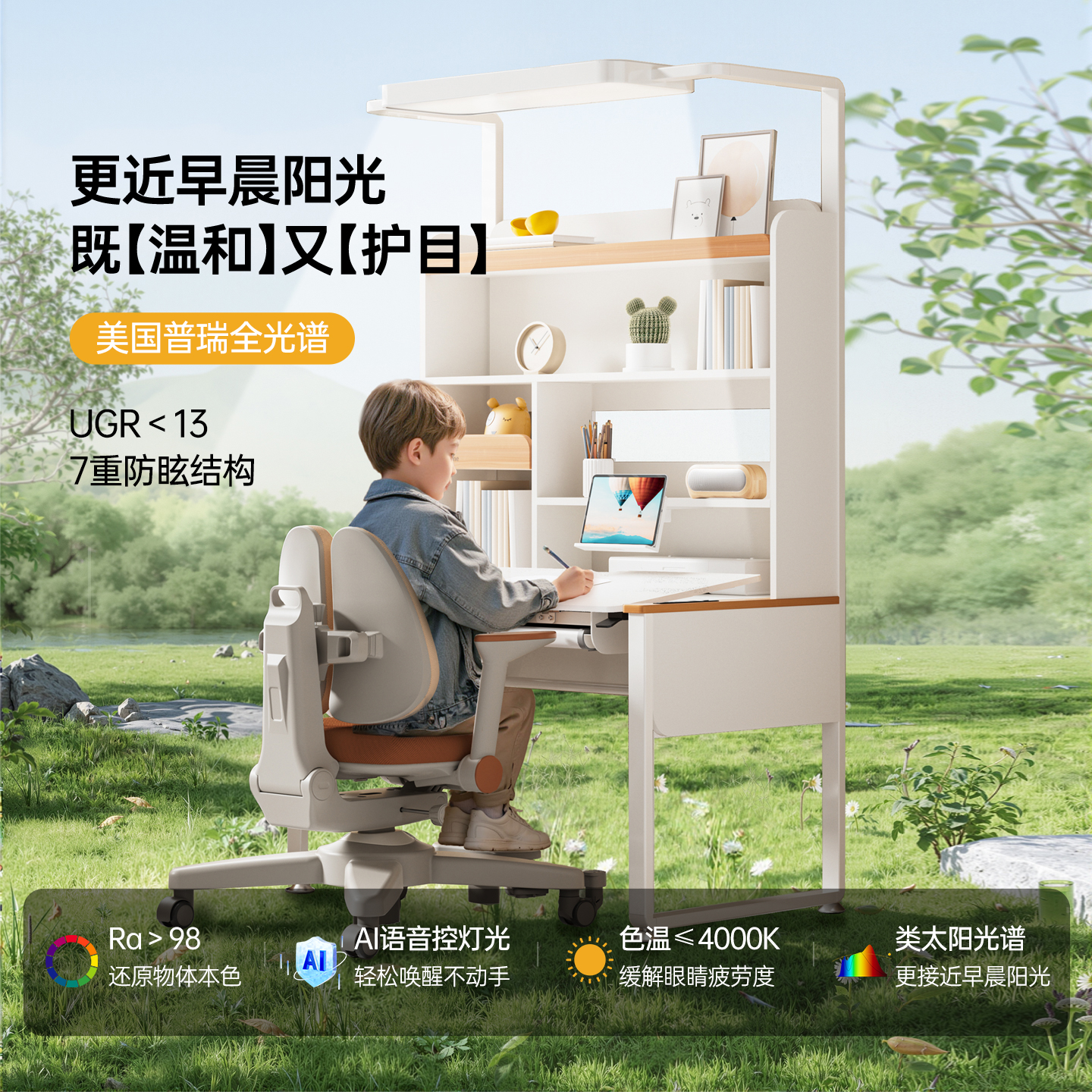 正习实木儿童护眼阳光桌可升降