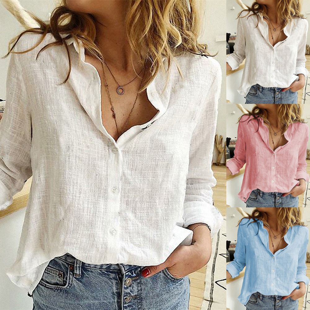 Spring and Autumn Pure Casual Loose Long Sleeve Linen Shirt