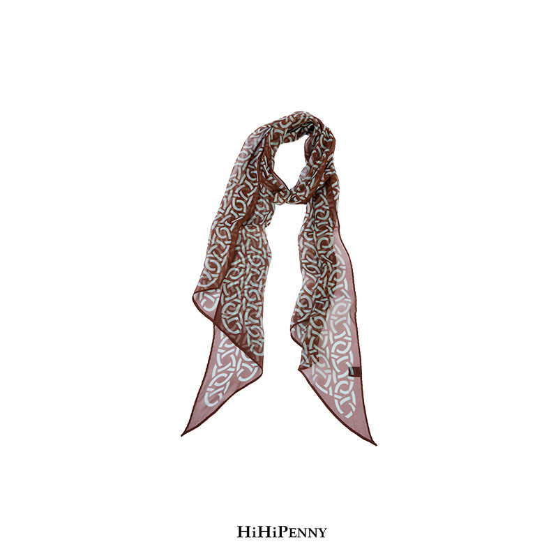 HiHipenny “法式锁链” 经典复古乔其纱真丝长丝巾