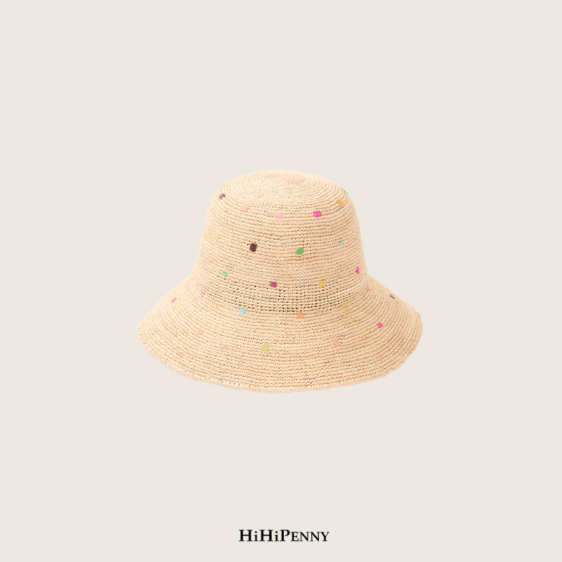 HiHipenny/“彩色丛林” 手工拉菲草渔夫帽俏皮彩色波点