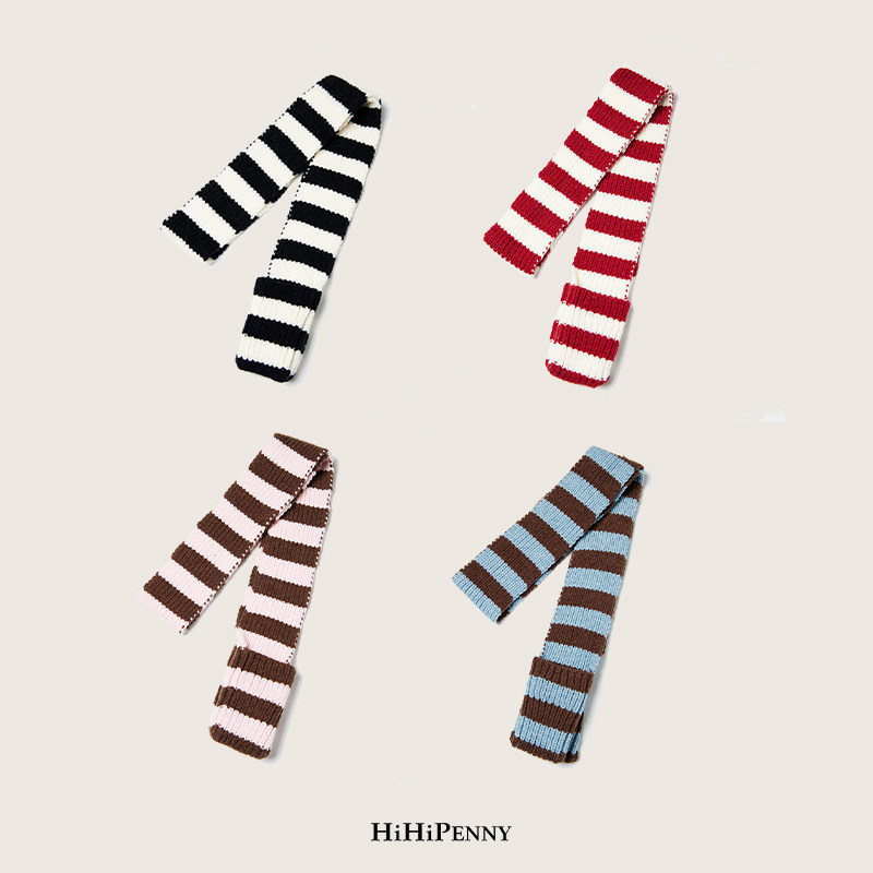 HiHipenny/厚毛针织条纹撞色兜袋小围巾女凹造型细长高级保暖围脖