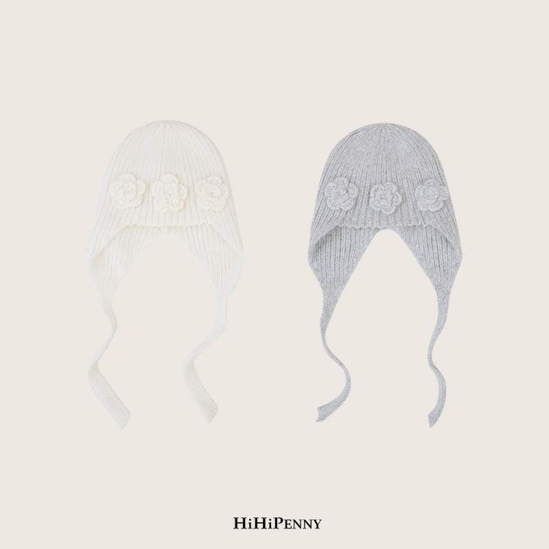 HiHipenny/“冬日蔷薇” 立体花朵兔毛混纺护耳帽毛线帽