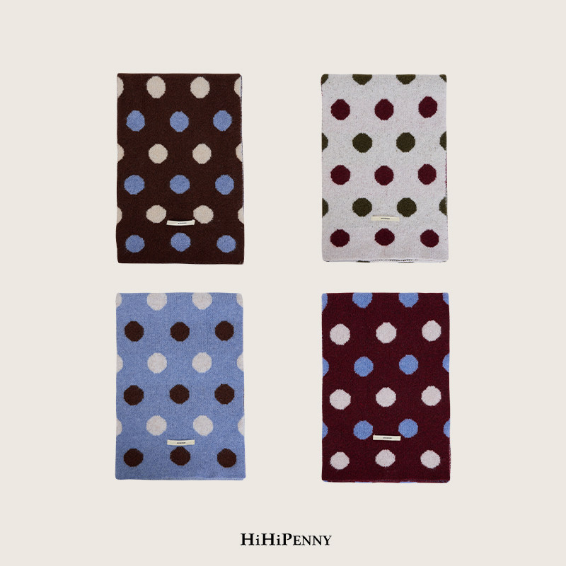 HiHipenny/“波点圆舞曲” 复古撞色大波点羊毛混纺针织围巾