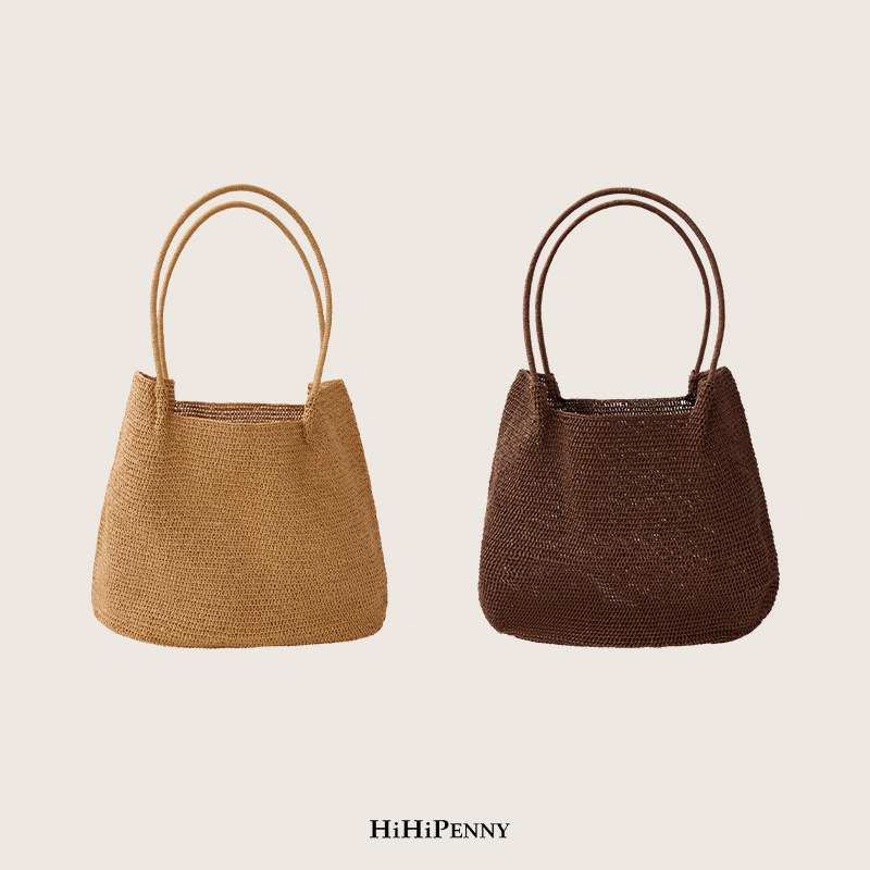 HiHipenny/法式极简草编包女托特包纯色大容量编织