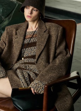 同款开间黑标意大利进口混彩提花初剪羊毛高定手工米兰眼廓形西装