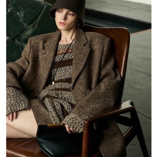 同款开间黑标意大利进口混彩提花初剪羊毛高定手工米兰眼廓形西装