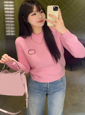 南油HLIQUN超好看圆领软糯针织衫女秋冬内搭毛衣修身长袖上衣