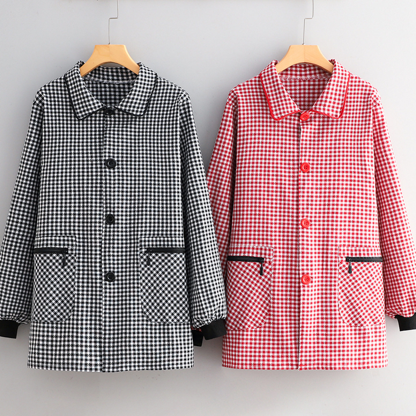 格子短款棉布正穿罩衣厨房家用长袖围裙上班干活防污带袖工作服女,家庭/个人清洁工具,围裙套装,淘宝优惠券,粉丝福利购,淘宝优惠卷