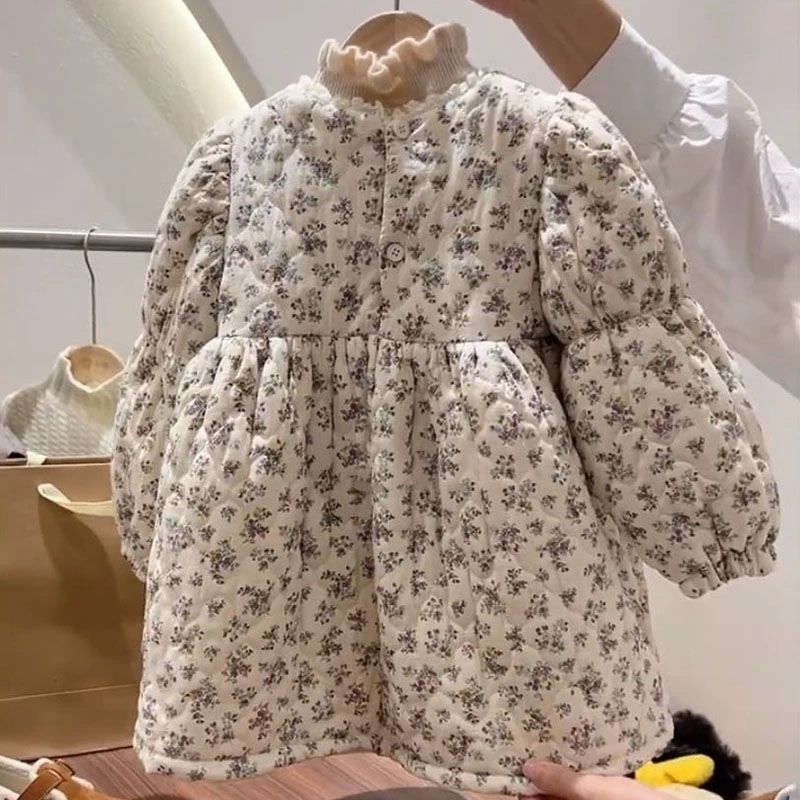 韩国童装女童夹棉连衣裙2025秋冬甜美碎花加厚宝宝公主裙儿童
