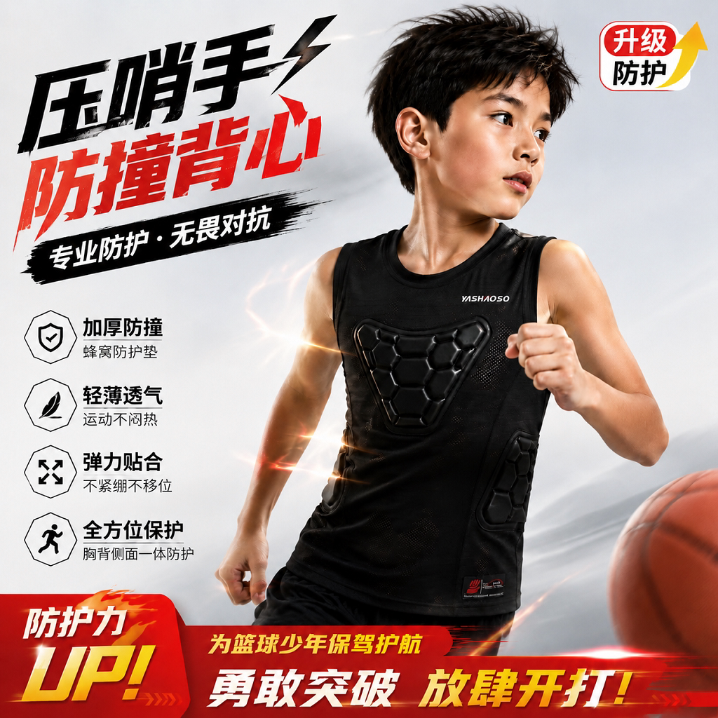 压哨手防撞背心篮球足球运动对抗训练护具儿童青少年轻薄贴身正品