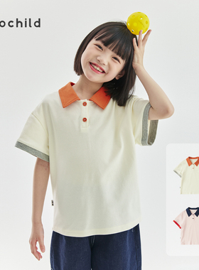 cicochild26夏女童学院风polo领短袖T恤中大童百搭撞色透气上衣