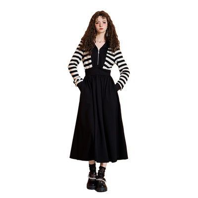 法式经典甜辣风条纹连衣裙