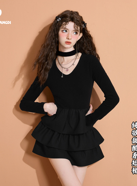 千金法式挂脖连衣裙女春秋甜辣风蛋糕短裙晚宴年会生日小礼服