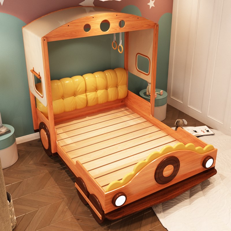 儿童床男孩实木汽车床1.5米单人床带护栏小户型卡通创意男童床