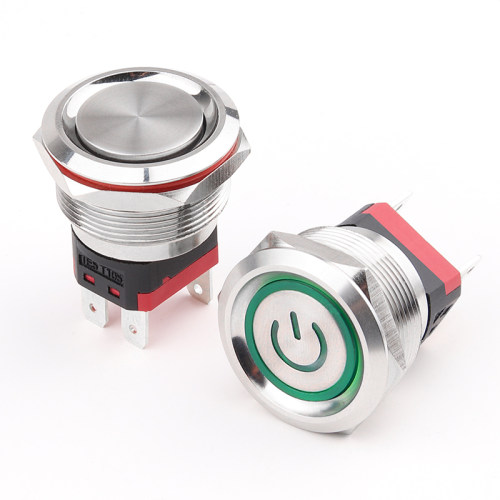 金属按钮开关 25MM IP67防水15A20A大电流 电源按键开关 带灯光圈