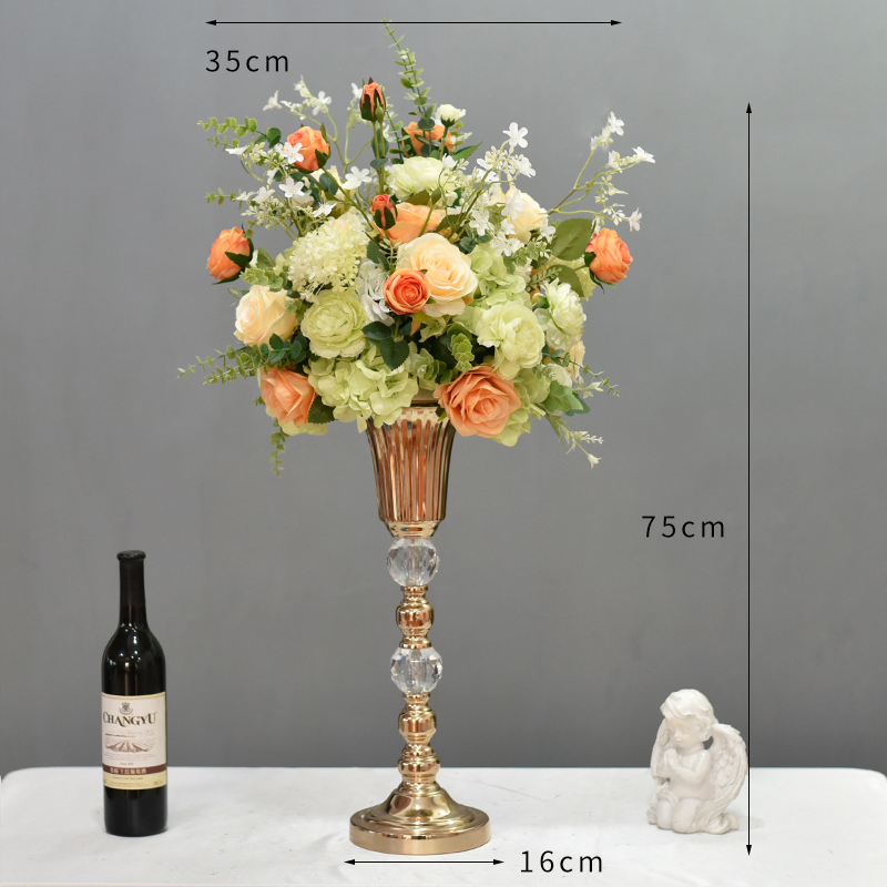 仿真花假花高档电镀水晶桌花酒店餐厅宴会圆桌中间装饰摆件餐桌花