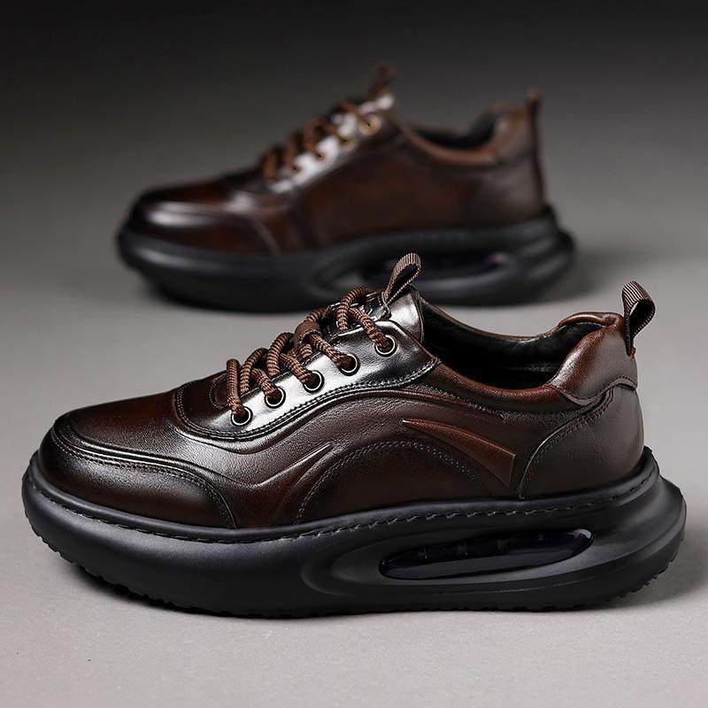 高端男鞋2025新款春季头层牛皮时尚休闲皮鞋气垫厚底增高运动鞋子,流行男鞋,时尚休闲鞋,淘宝优惠券,粉丝福利购,淘宝优惠卷
