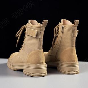 秋隐形内增高9CM 磨砂皮拼接帆布圆头透气休闲登山靴百搭马丁靴女