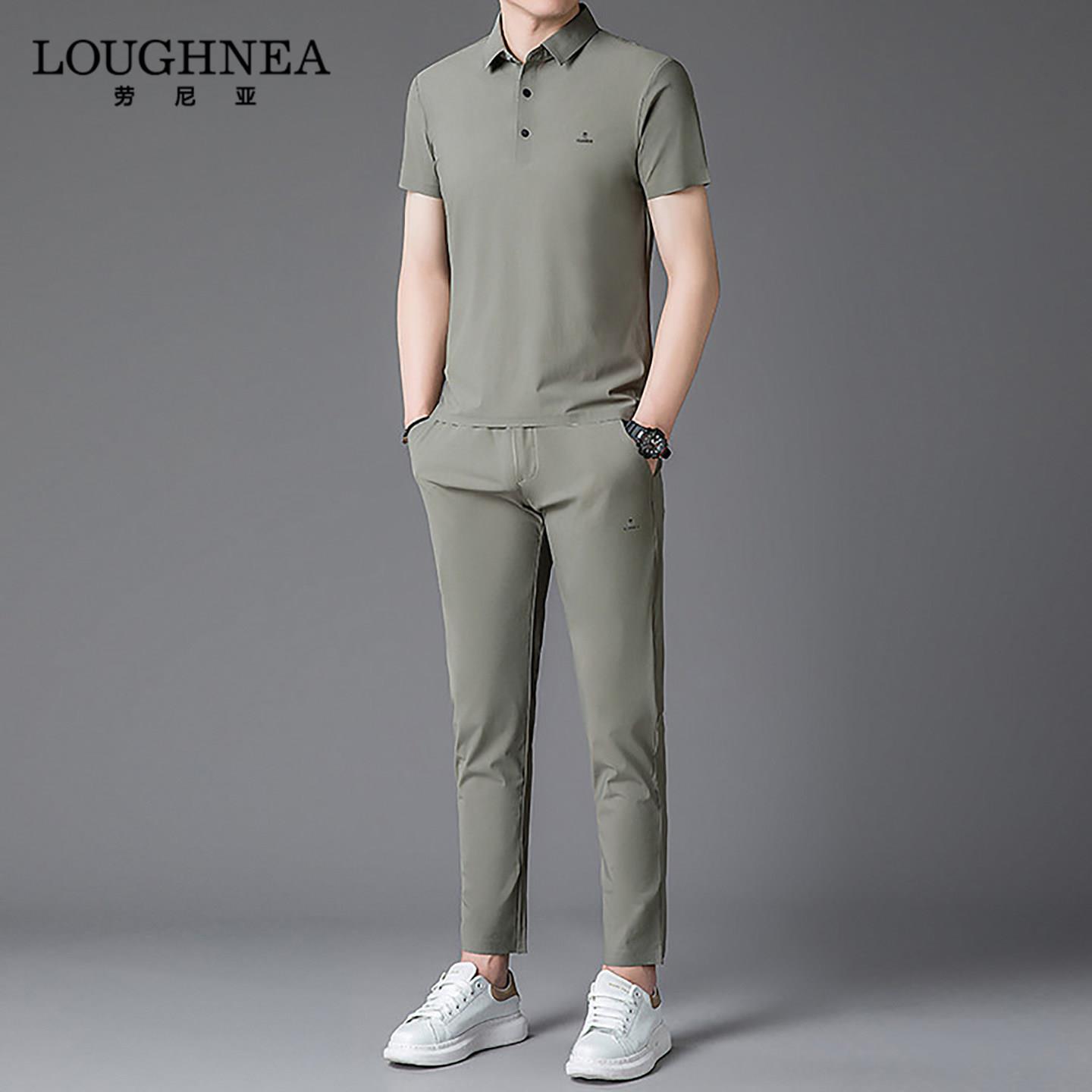 LOUGHNEA正品商务休闲短袖POLO衫运动服男夏季冰丝长裤套装两件套