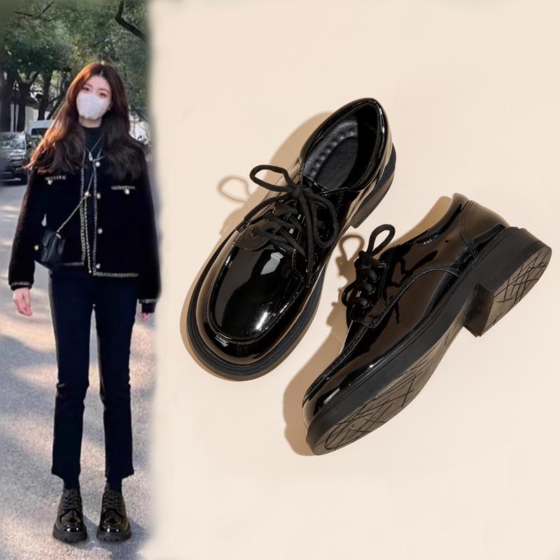 香港真皮厚底乐福鞋女秋季2025新款爆款系带软底单鞋英伦风小皮鞋