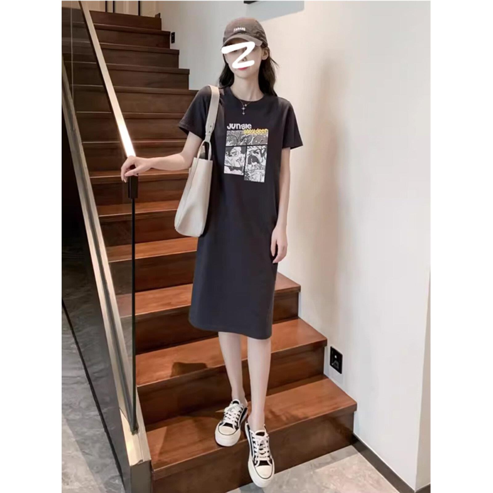 欧洲站黑色t恤连衣裙女士设计小众2025夏季新时尚高端中长裙