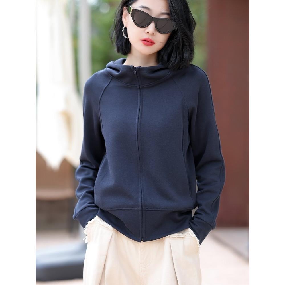潮牌CVY大码连帽卫衣女士2025秋冬新款立领长袖拉炼开衫显瘦外套