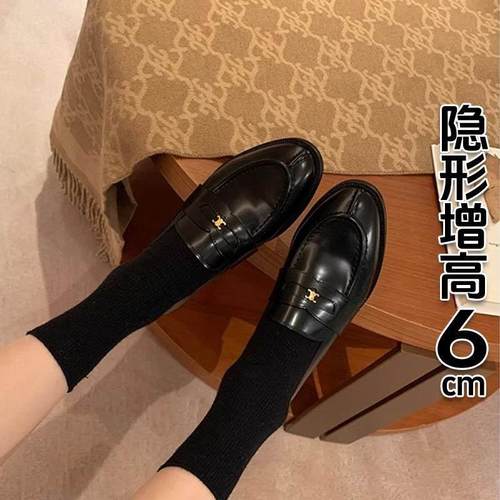 黑色乐福小皮鞋女士百搭法式赫本风内增高职业一脚蹬女鞋深口单鞋