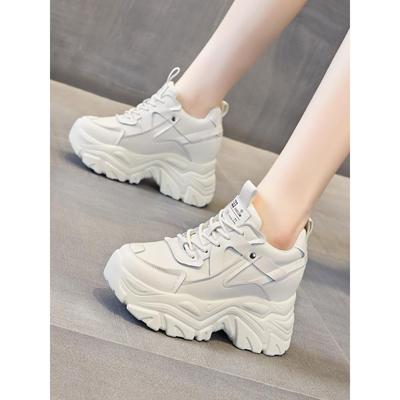 潮牌真皮老爹鞋女2025春季新款厚底小白鞋百搭内增高松糕运动女鞋