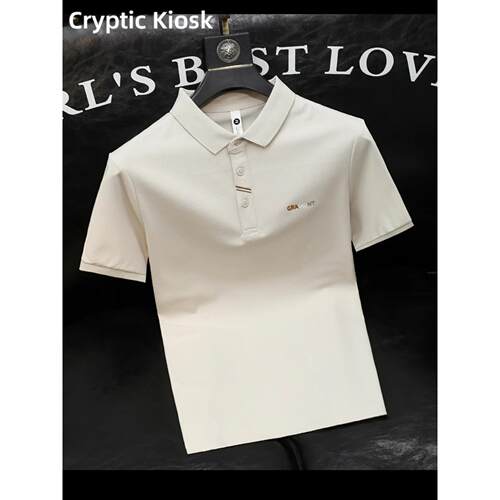 Cryptic Kiosk翻领纯色Polo衫男夏季青年透气修身刺绣男士短袖T恤