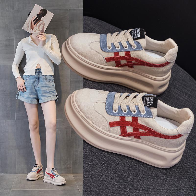 香港真皮爆款老爹鞋女鞋增高6cm冬季轻便平底板鞋厚底运动休闲鞋