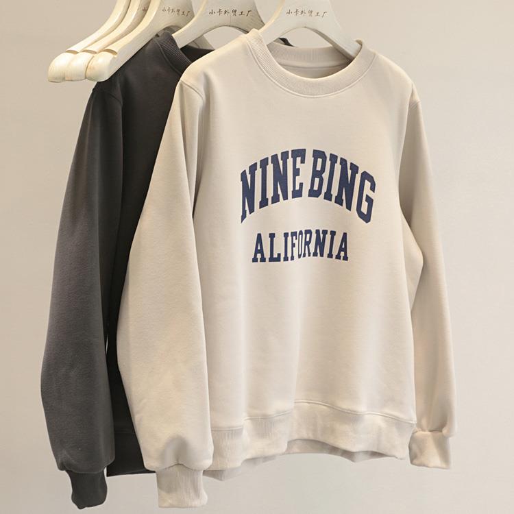 本期推荐！2024秋冬新款加绒保暖圆领卫衣女韩版宽松休闲套头上衣