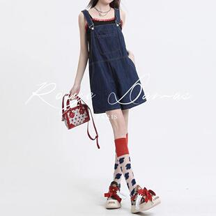 Rouje Damas法式牛仔连体短裤女 2025新款小个子显瘦减龄背带裤子