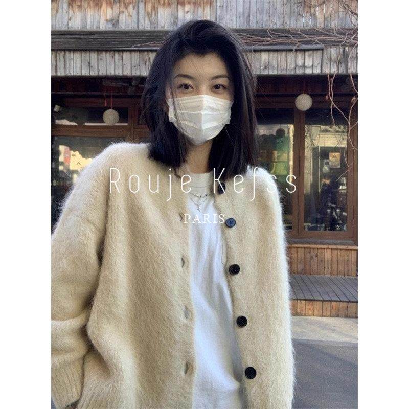 Rouje kefss法式马海毛慵懒针织开衫女秋冬宽松软糯毛衣外套上衣,女装/女士精品,常规大码外套,淘宝优惠券,粉丝福利购,淘宝优惠卷