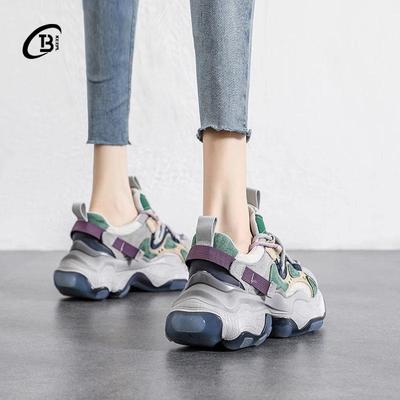 欧洲站爆款老爹鞋女2025春季新款水洗女鞋厚底增高单鞋运动休闲鞋