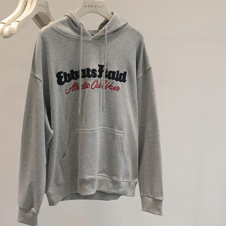 品质感爆棚~秋冬美式覆古灰色连帽套头卫衣女宽松休闲百搭上衣ins