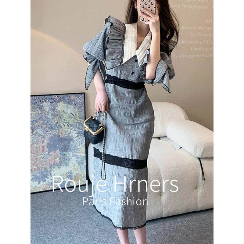 法国rouje hrners法式高级桔梗泡泡袖娃娃领连衣裙女气质洋气甜美