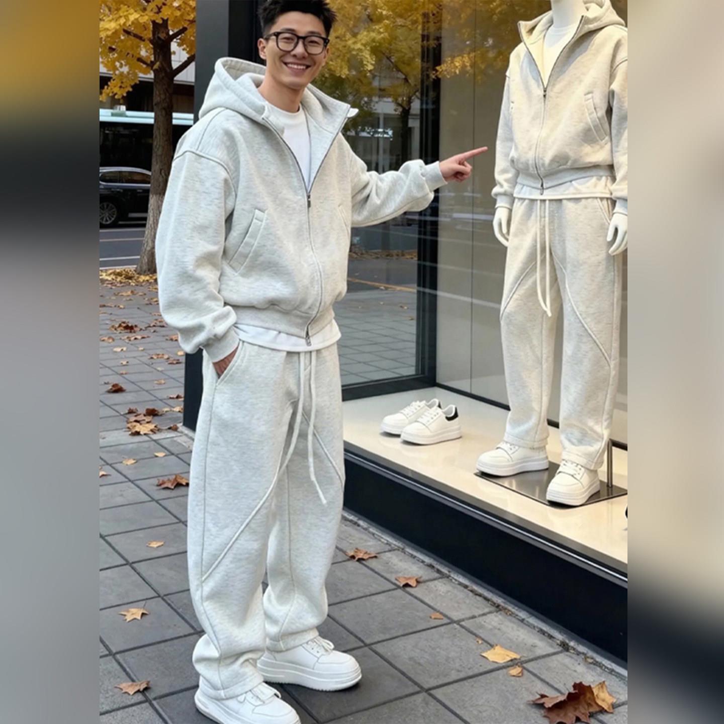 CLARALEE休闲运动套装男秋冬重磅开衫卫衣卫裤男生酷帅穿搭一整套