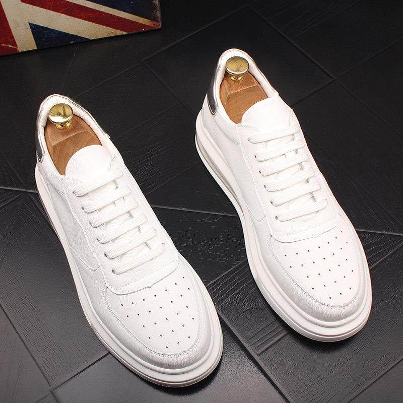 高端潮牌男士小白鞋真皮板鞋夏季休闲透气百搭白色气垫男鞋增高潮