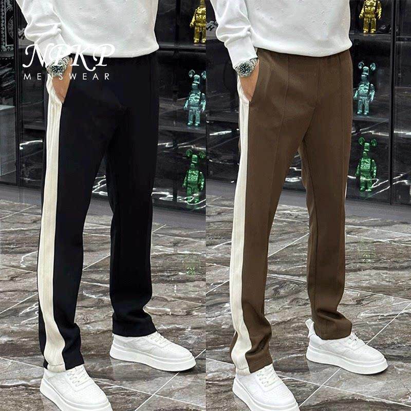 条纹卫裤男款春秋季2025新款宽松直筒弹力休闲长裤潮流运动阔腿裤