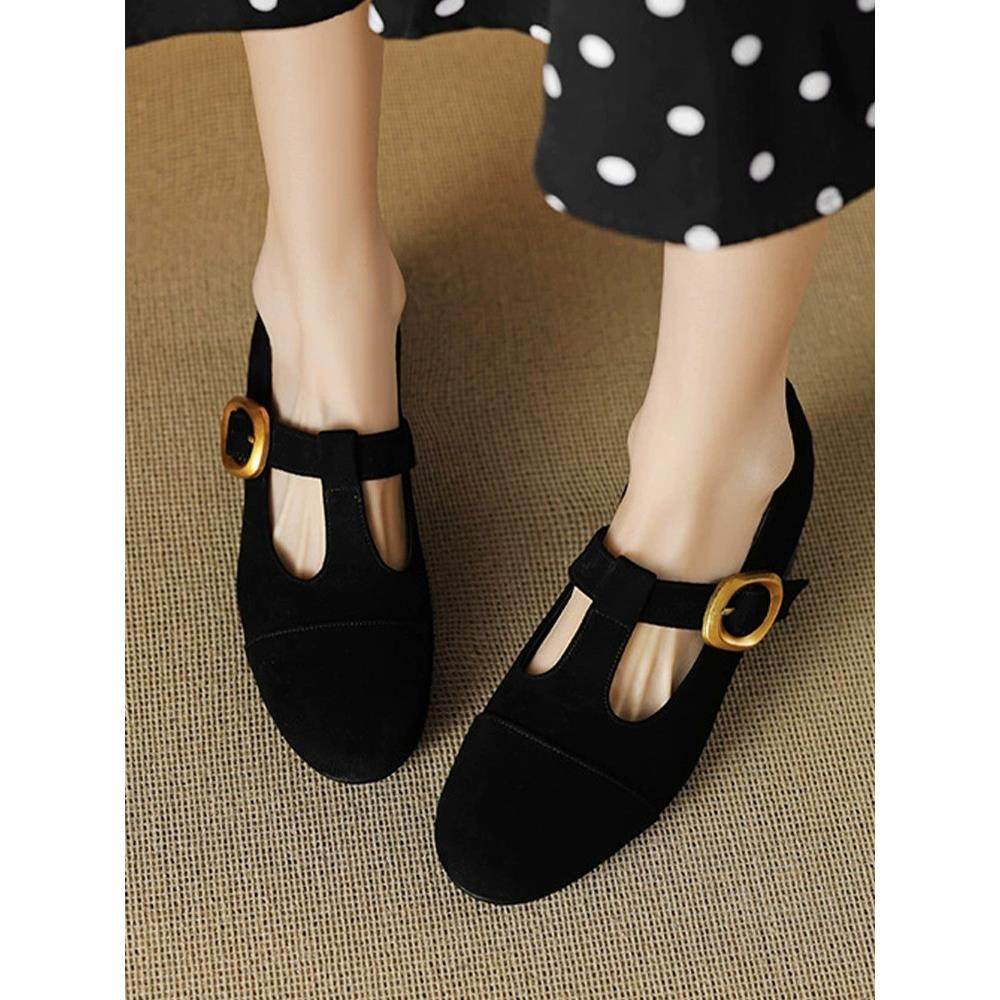 A.D Hepburn覆古风圆头T型带玛丽珍单鞋女磨砂羊皮深口通勤豆豆鞋,女鞋,玛丽珍鞋,淘宝优惠券,粉丝福利购,淘宝优惠卷