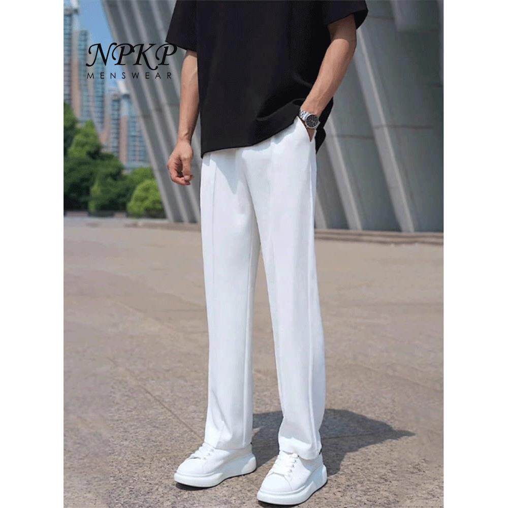 白色冰丝裤子男春秋新款韩版抗皱垂感西裤潮流高级感正装休闲长裤