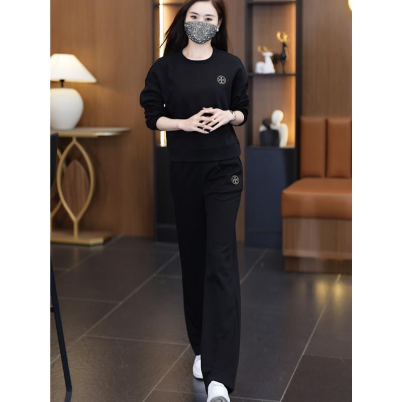 黑色休闲运动服套装女2025秋季新款洋气宽松显瘦卫衣阔腿裤两件套