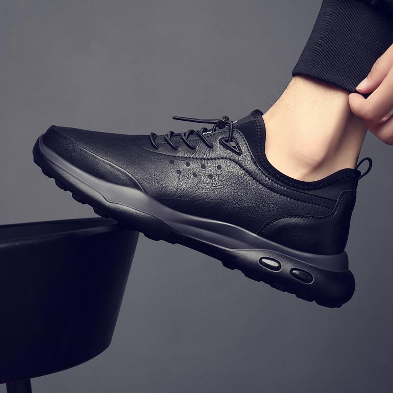 男鞋秋冬2025新款男士透气休闲鞋黑色真皮皮鞋软底加绒防臭运动鞋