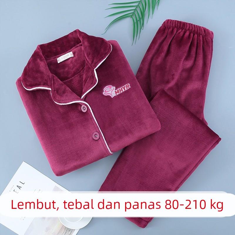 珊瑚绒睡衣女秋冬季新款加绒加厚保暖法兰绒大码200斤家居服套装