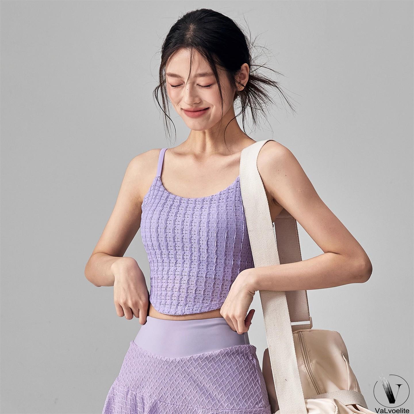 VALVOELITE带胸垫运动背心女网格拼接瑜伽服内衣防震外穿健身套装