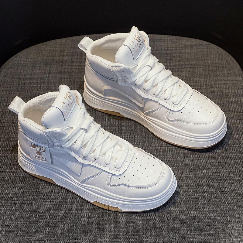 真皮高帮鞋女秋季加绒老爹鞋2025新款小白鞋厚底百搭休闲运动板鞋