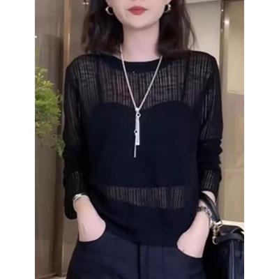 tach damas薄款冰丝长袖针织T恤女设计感防晒衣宽松镂空罩衫上衣