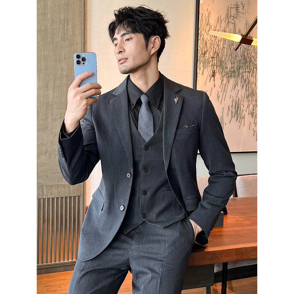 高档西装男结婚礼服新郎西服套装男士职业正装商务休闲修身三件套