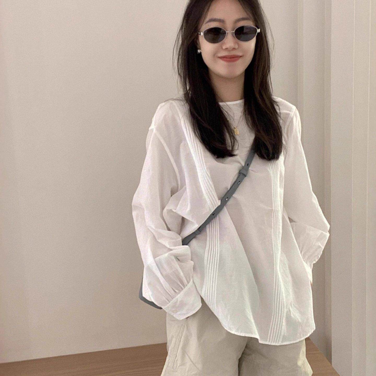 法式rouje damas白色防晒衬衫薄款高级感减龄2025新款气质女上衣